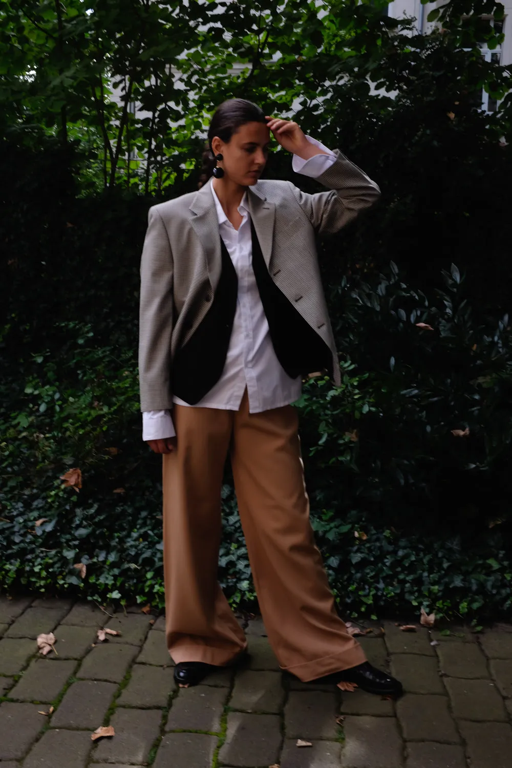 0086_VINTAGE 1960 WOOL BEIGE WIDE LEG PANTS