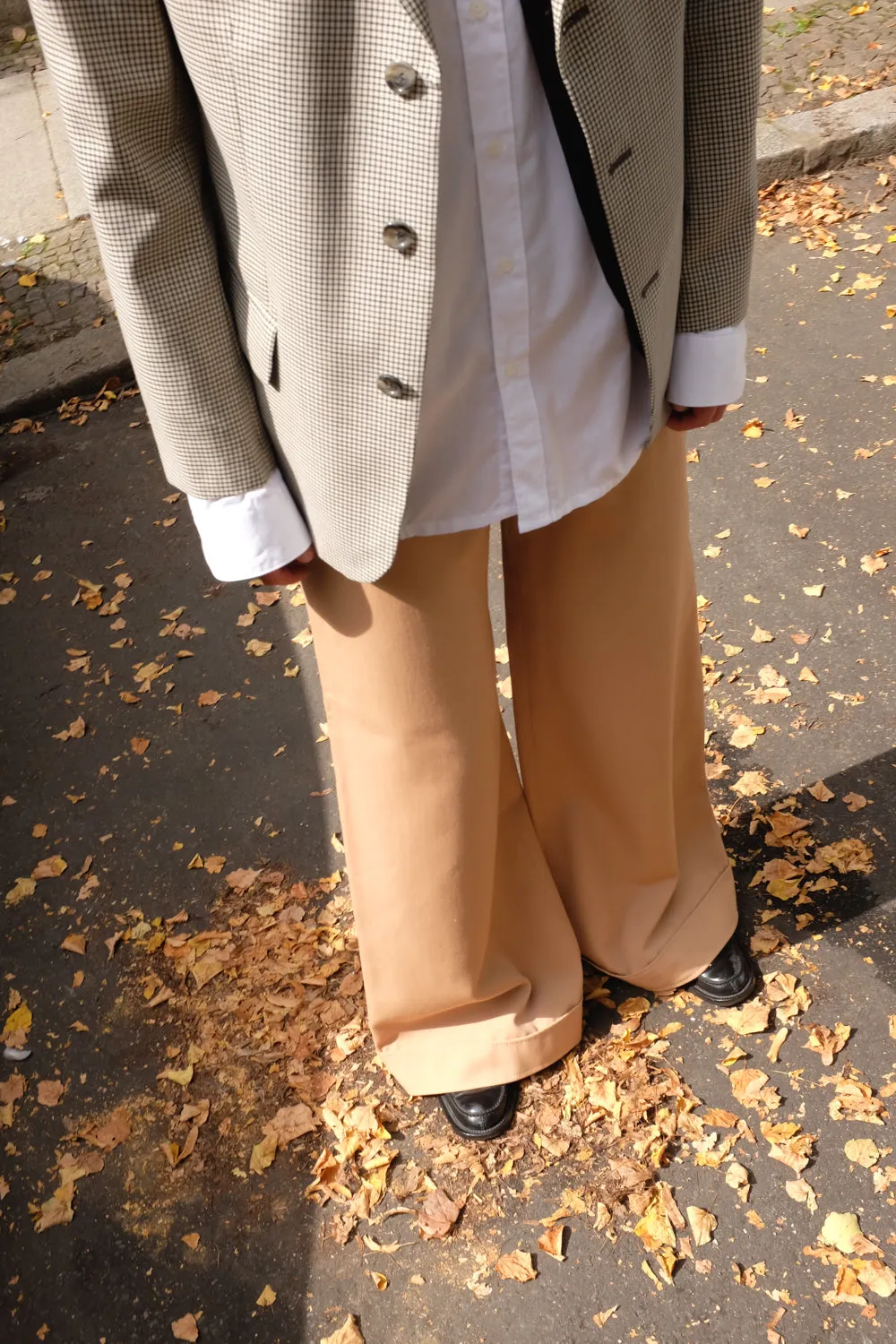 0086_VINTAGE 1960 WOOL BEIGE WIDE LEG PANTS