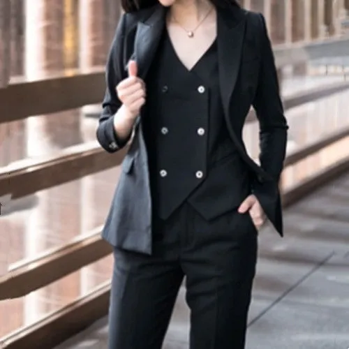 2022 Fashion New Ladies Business Solid Color Suits Trousers Waistcoat /Pink Commuter Blazers Jacket Pants Vest Set