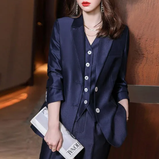 2022 Fashion New Ladies Business Solid Color Suits Trousers Waistcoat /Pink Commuter Blazers Jacket Pants Vest Set