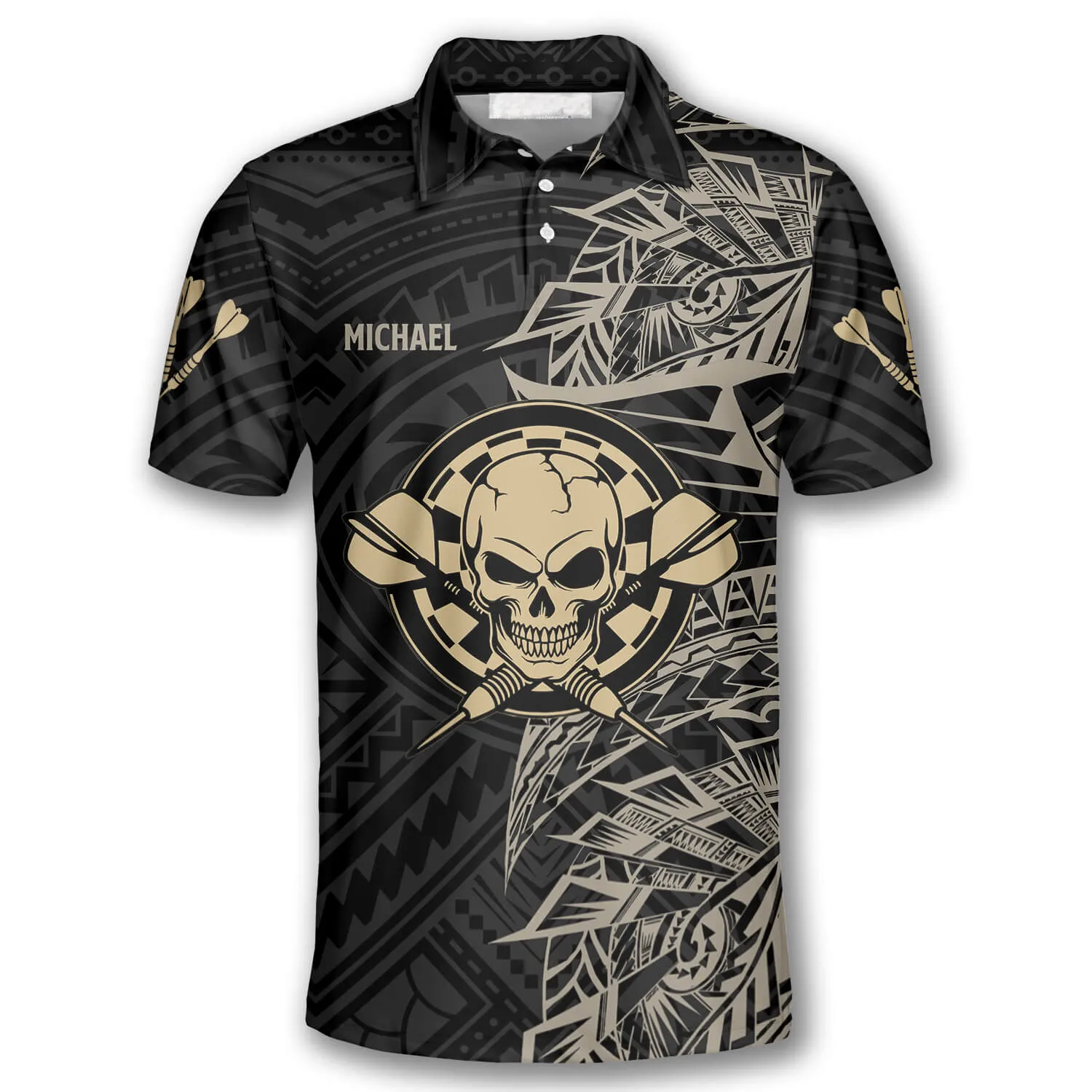 3D All Over Print Gold Tribal Athlete Custom Darts Shirts for Men, Gift for Darts Lovers