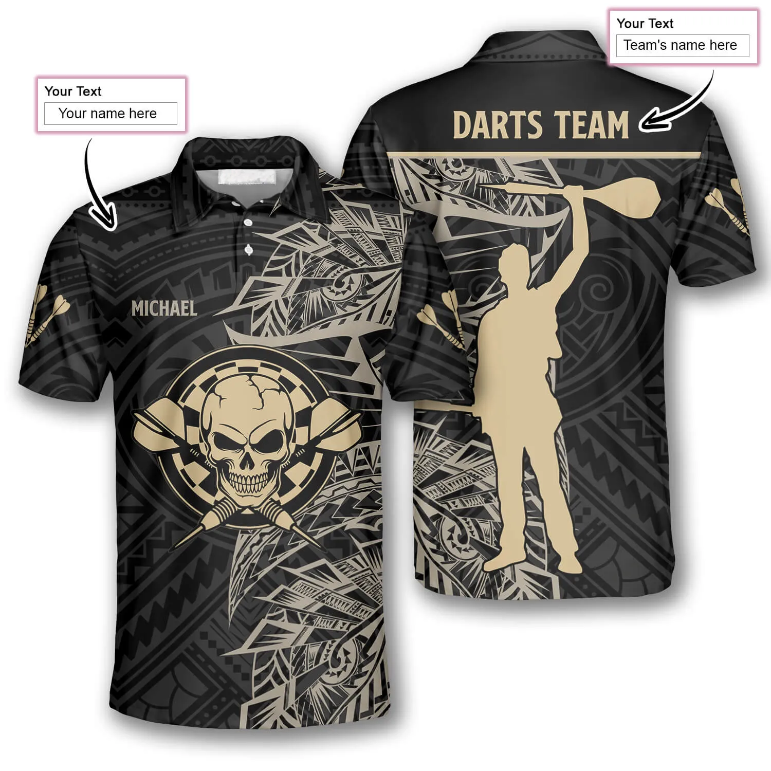 3D All Over Print Gold Tribal Athlete Custom Darts Shirts for Men, Gift for Darts Lovers