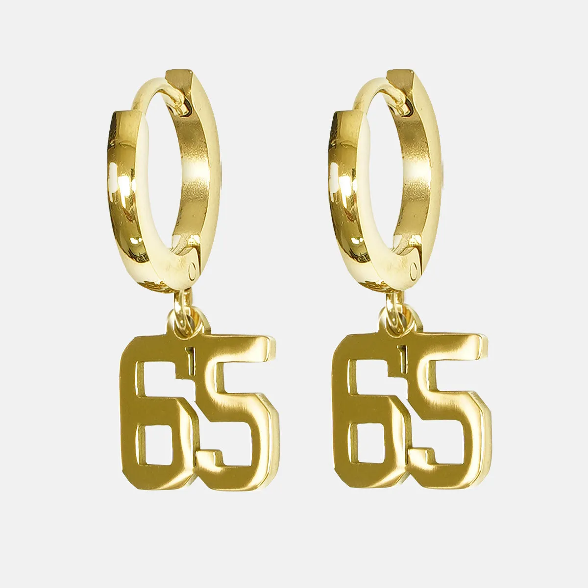 65 Number Earring - Gold Plated Stainless Steel