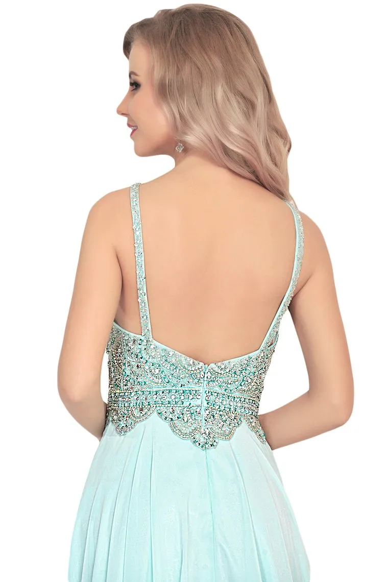 A Line Chiffon Spaghetti Straps Prom Dresses With Beading Floor Length