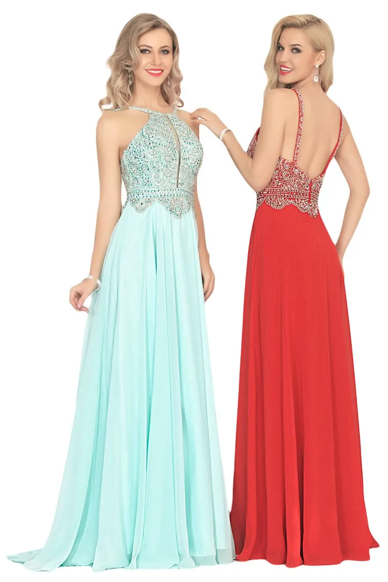 A Line Chiffon Spaghetti Straps Prom Dresses With Beading Floor Length