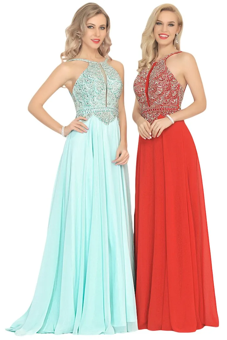 A Line Chiffon Spaghetti Straps Prom Dresses With Beading Floor Length