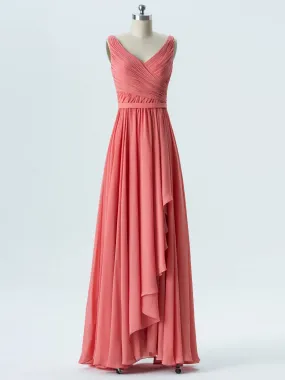 A-line  V- Neck  Floor-Length Chiffon Bridesmaid Dresses 2873