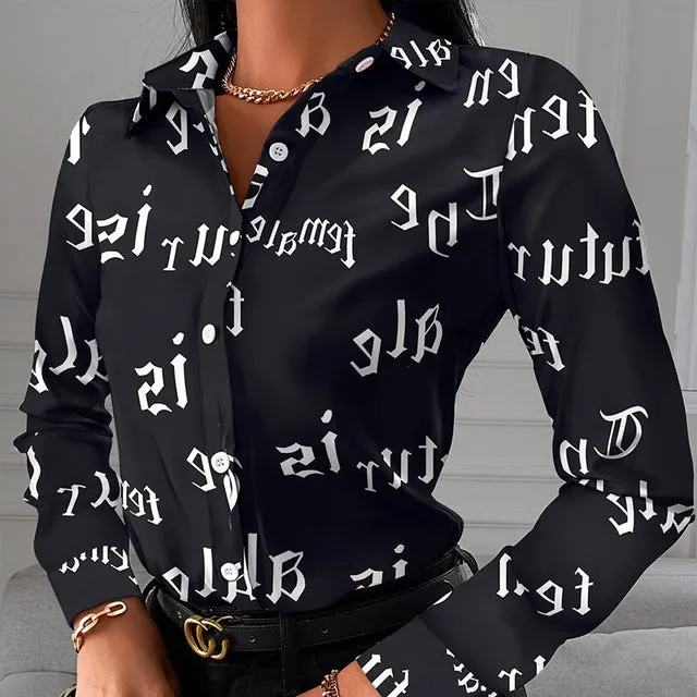 Autumn Elegant Turn-down Collar Lady Office Shirt