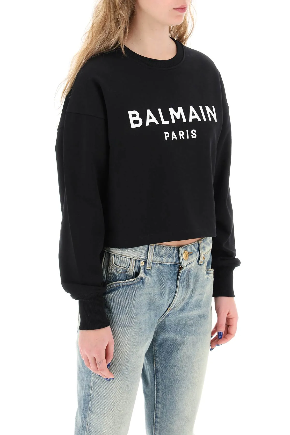 BALMAIN cropped sweatshirt with flocked logo