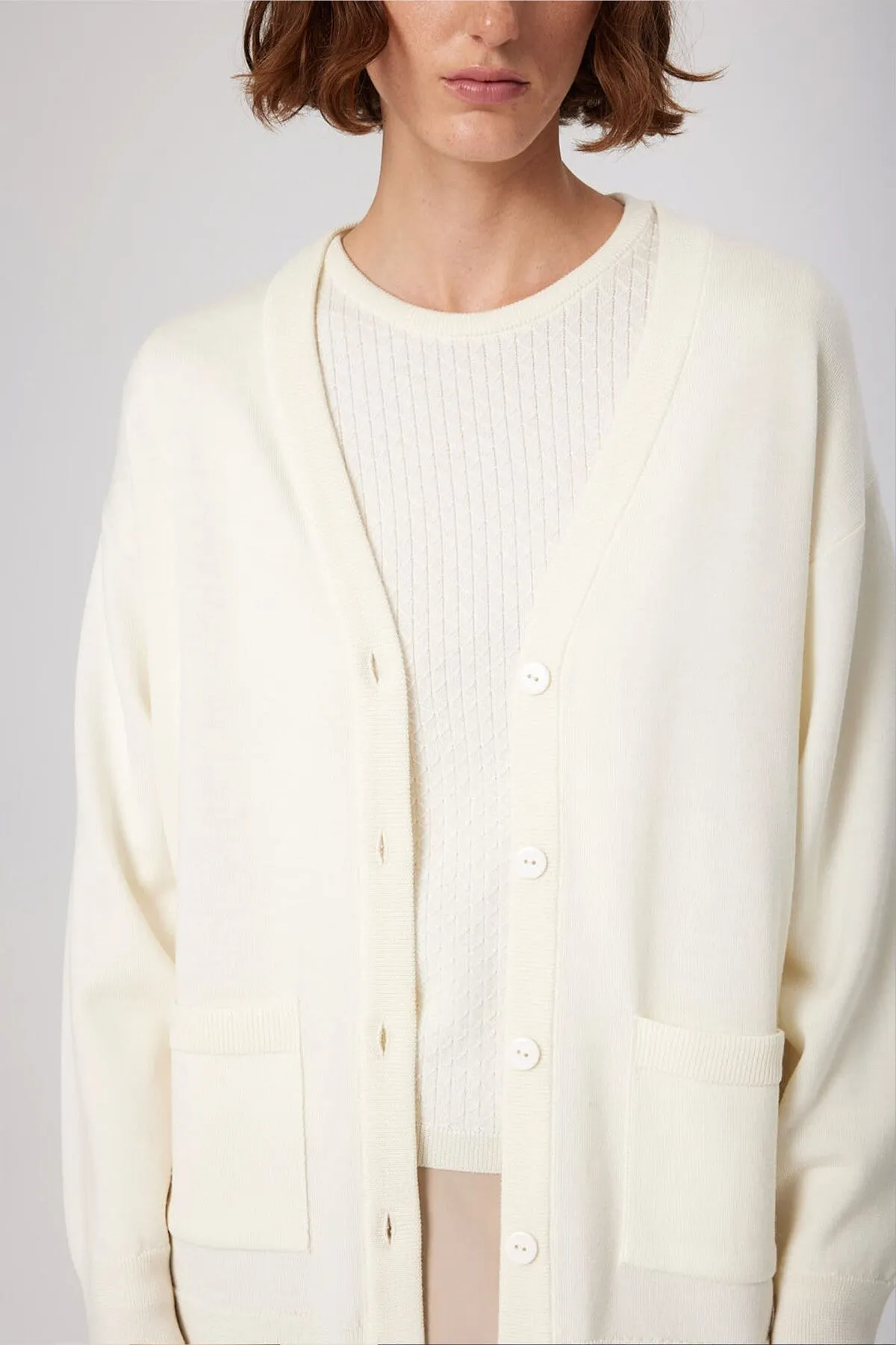 Basic Women's Cardigan with Ecru Buttons