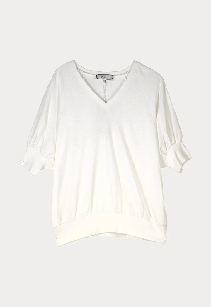 BERRIN Puff-Sleeve Short Sleeve Knit Sweater BONE