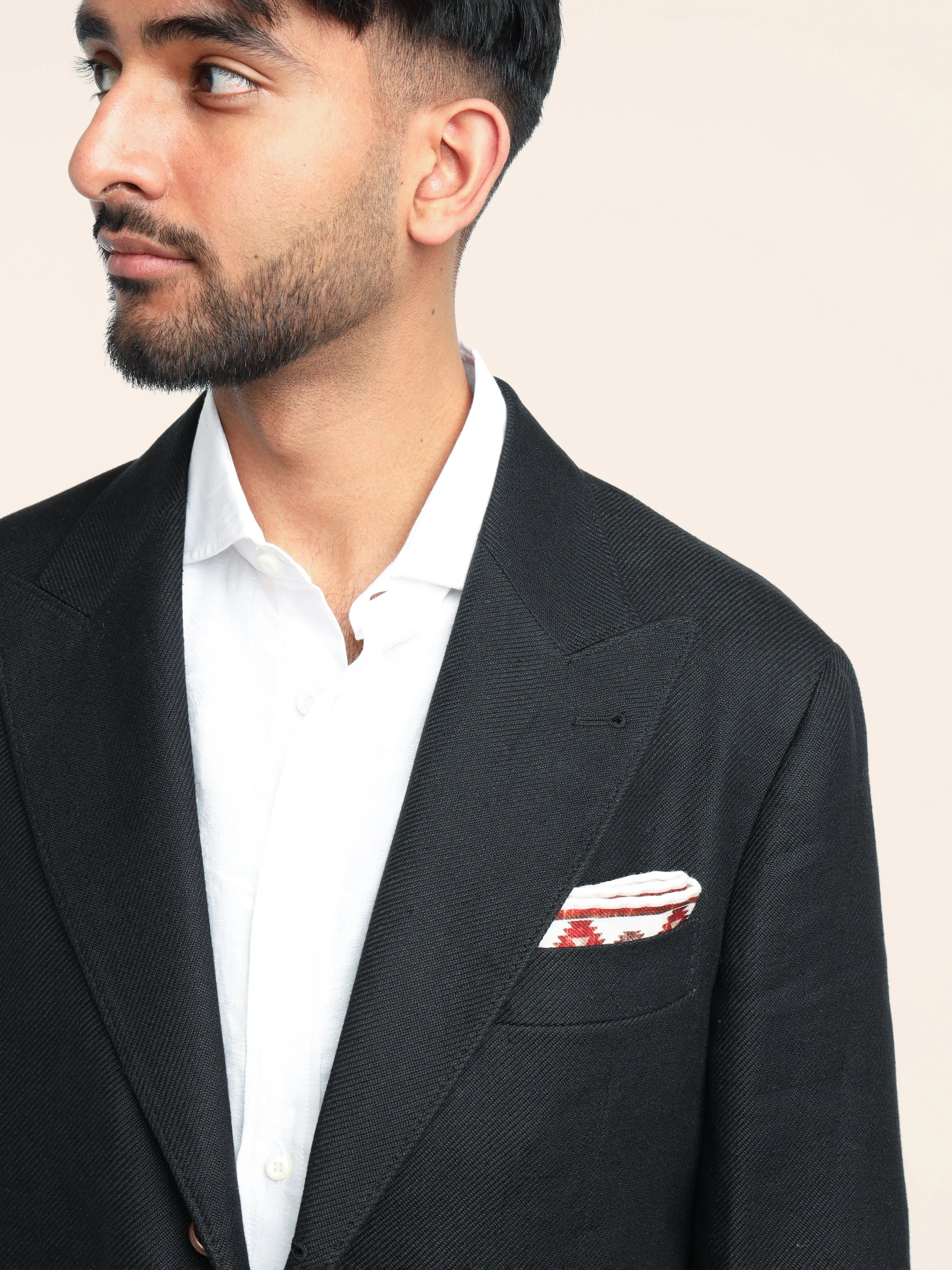 Black Linen-Wool-Silk Diagonal Deconstructed Sport Jacket