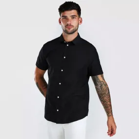 Black Short Sleeves Jersey Casual Shirt For Men