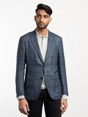 Blue Check Cashmere-Linen Blend Sport Jacket