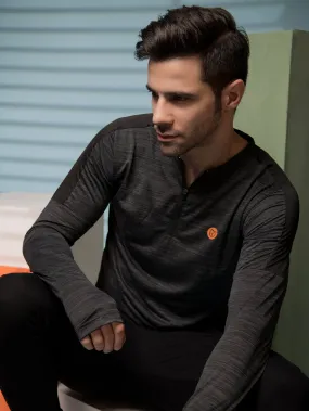 Charcoal Henley Neck Full Sleeve Activewear T-Shirt