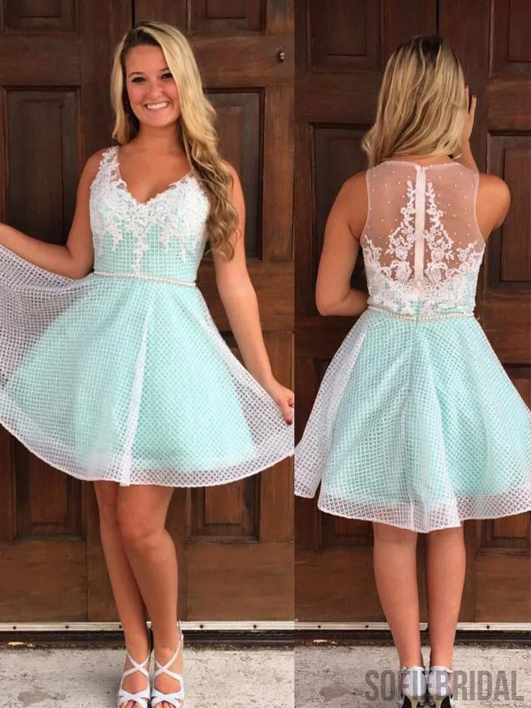 Cheap Simple Cute V Neck Mint Homecoming Dresses 2018, CM494