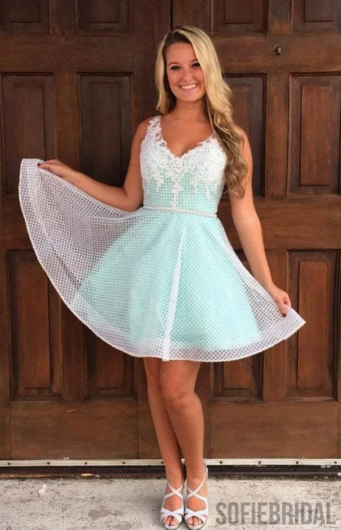 Cheap Simple Cute V Neck Mint Homecoming Dresses 2018, CM494