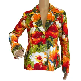 Chico's Multicolor Floral Stretch Cotton Blazer Jacket - Chico's 0 = Misses 4