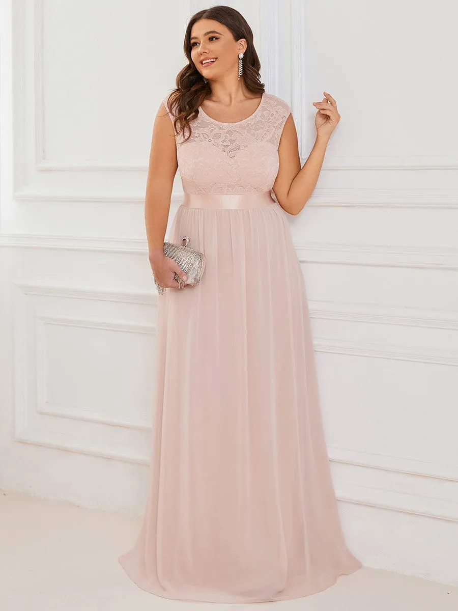 Classic Round Neck V Back Lace Bodice Bridesmaid Dress