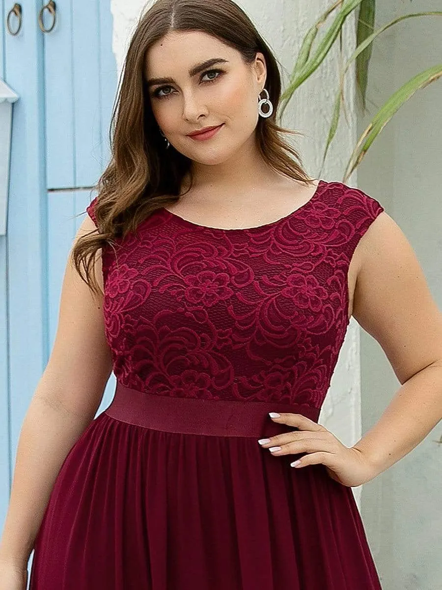 Classic Round Neck V Back Lace Bodice Bridesmaid Dress