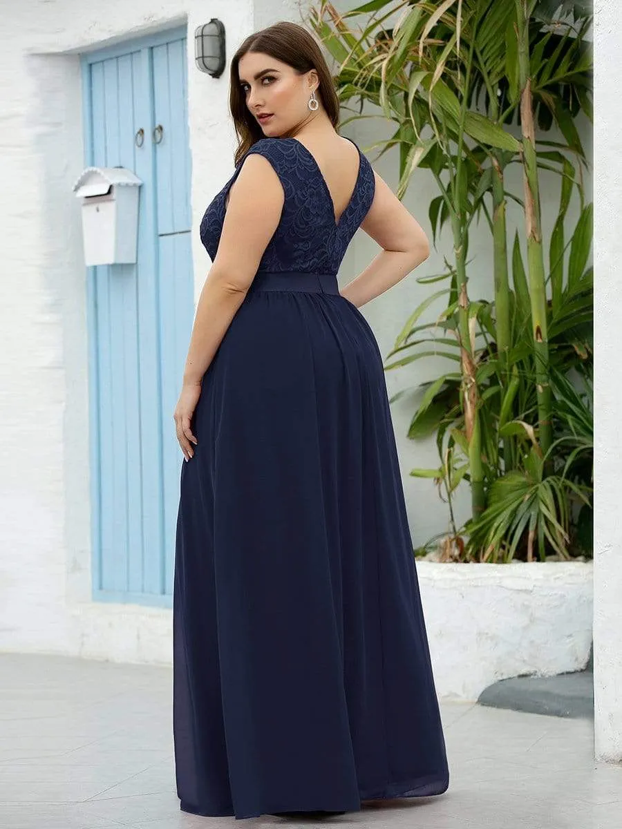 Classic Round Neck V Back Lace Bodice Bridesmaid Dress