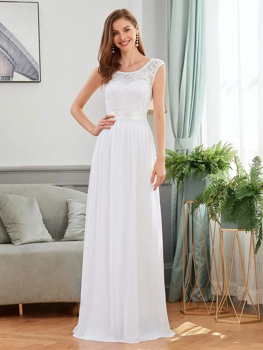 Classic Round Neck V Back Lace Bodice Bridesmaid Dress