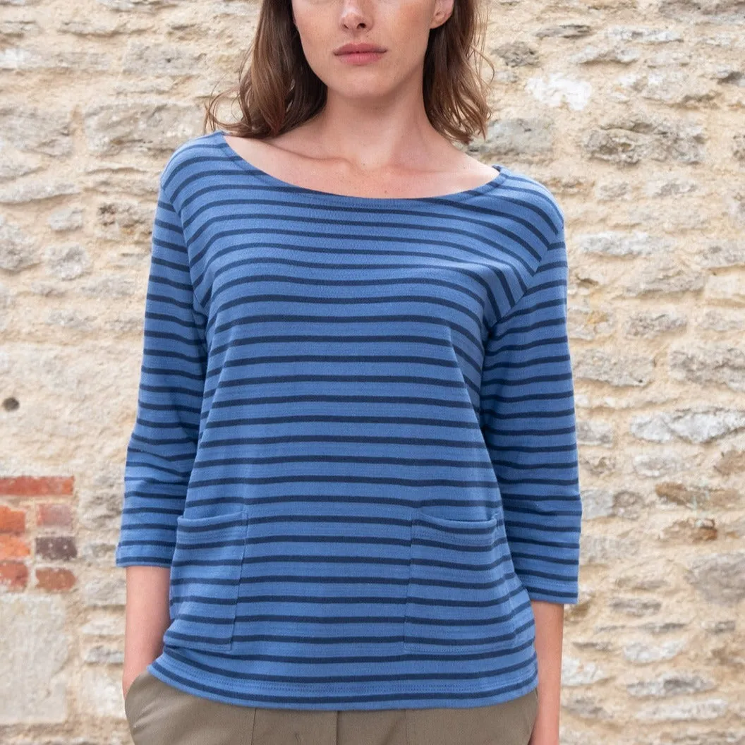 Classic Sailor Top - Medium Blue and Indigo Stripe