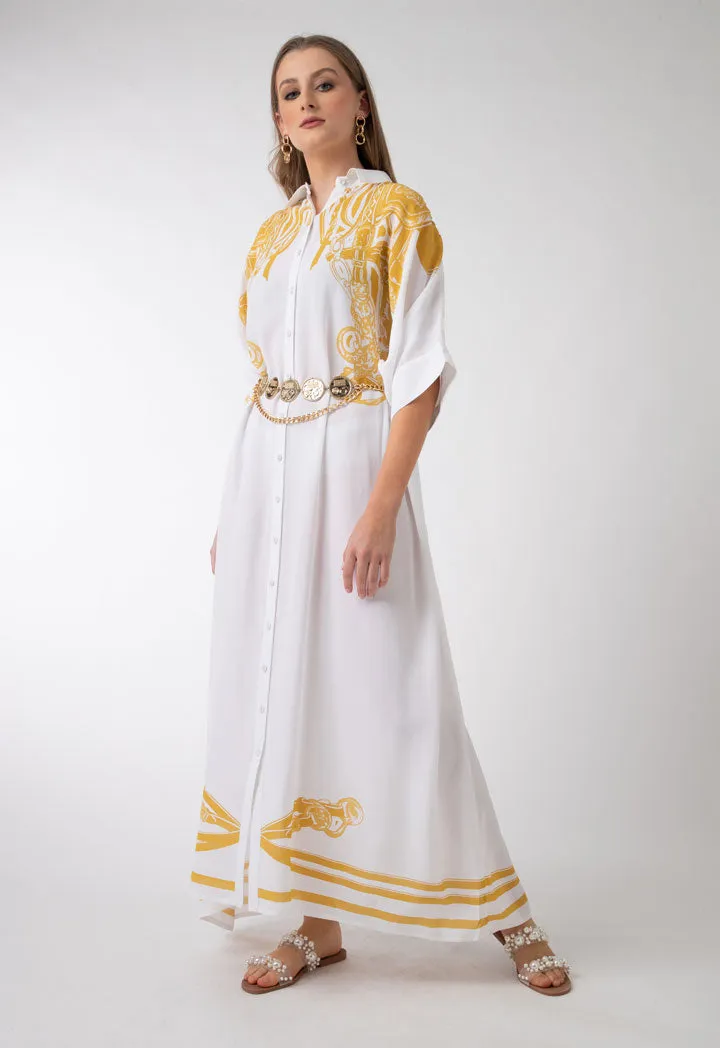 Contrast Printed Long Shirt Kaftan