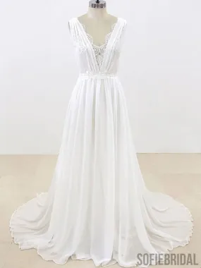 Elegant Unique V Neck Cheap Beach Wedding Dresses Online, WD374