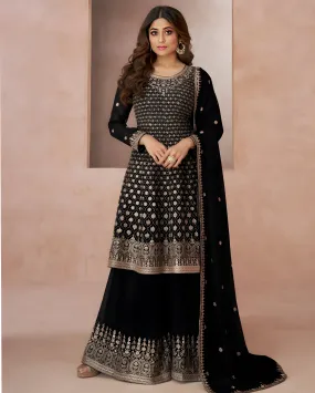 Embroidered Georgette Palazzo Suits Black