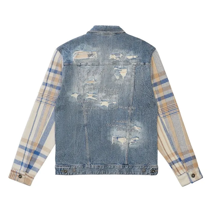 Embroidered Plaid Backed Jean Jacket - Lowell Blue