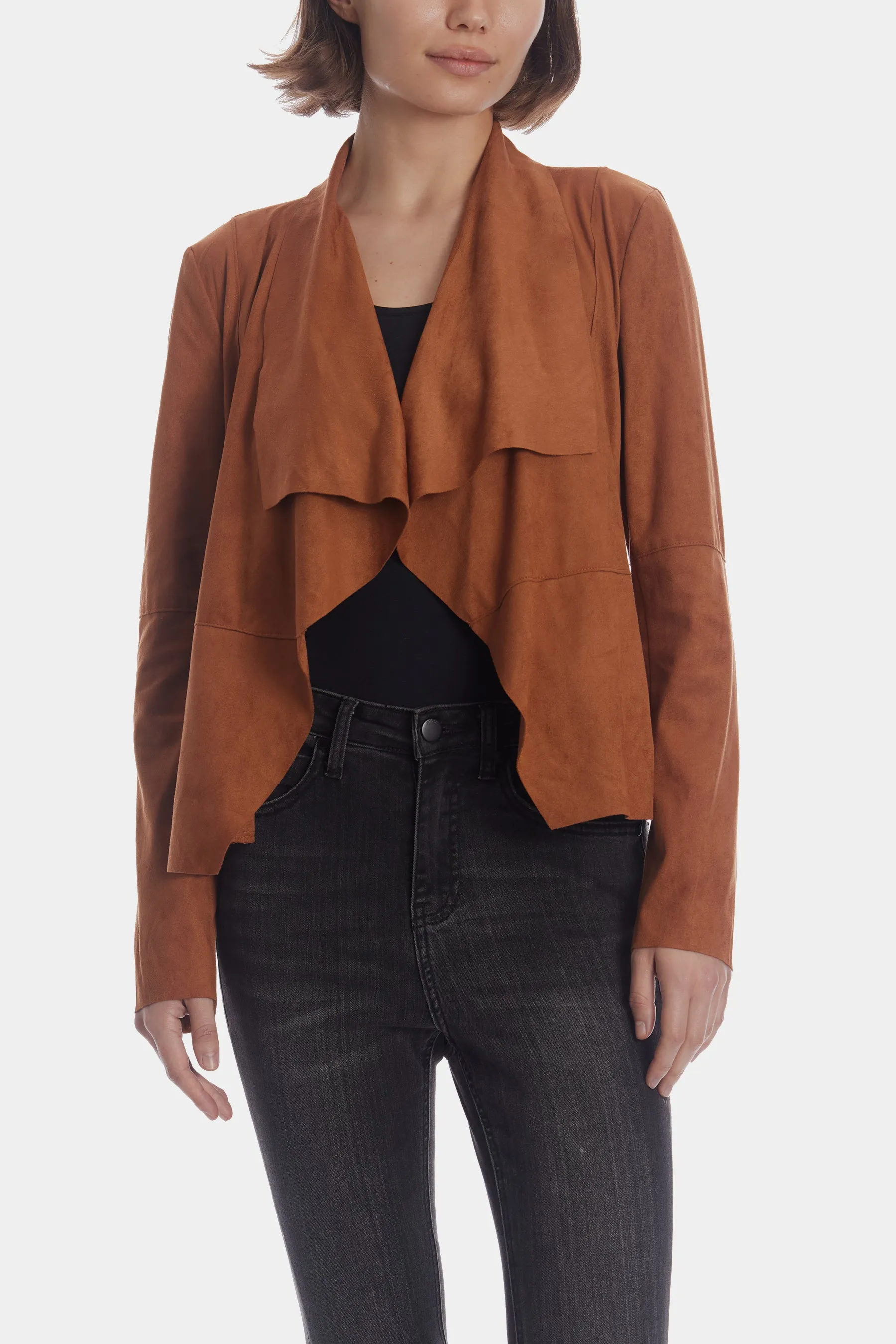 Faux Suede Draped Moto Jacket