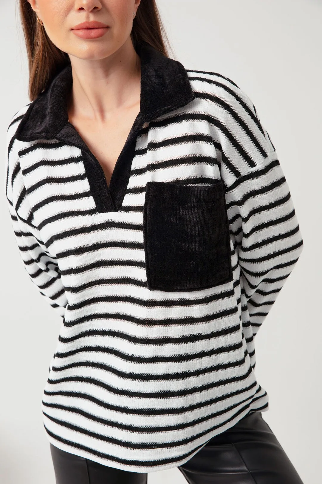 Female Shirt Collar Striped Blouse