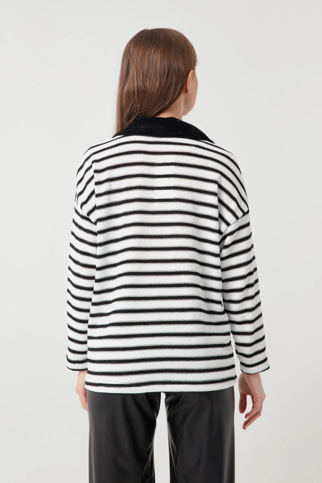 Female Shirt Collar Striped Blouse