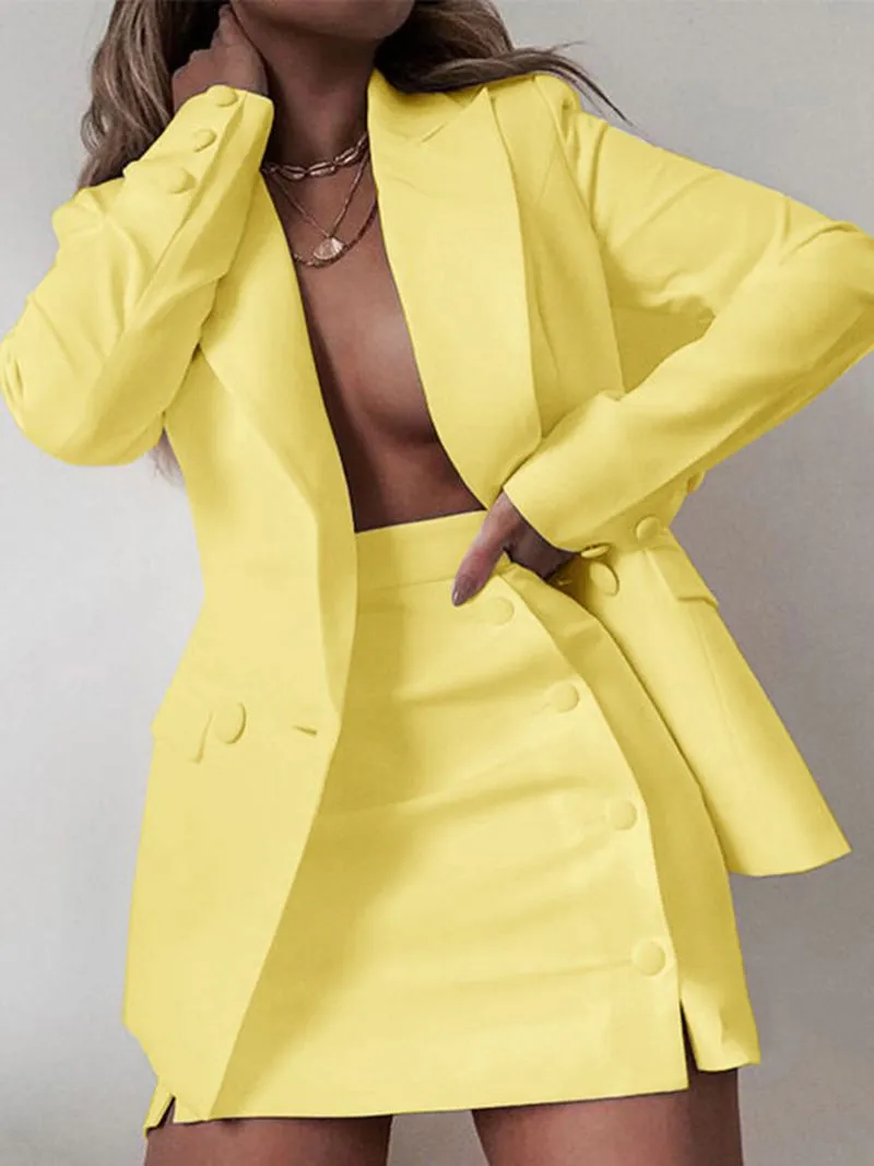 Formal Blazer With Skirt Button Jacket Skirt Suits Shorts Set