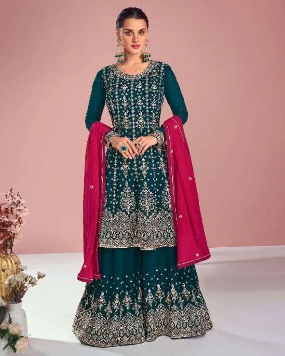 Georgette Embroidered Palazzo Suits