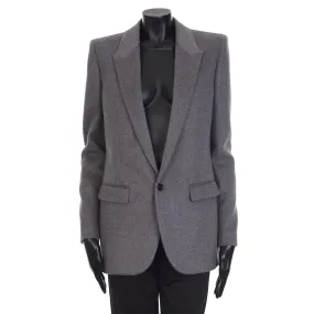 Gray Cashmere Wool Flannel Jacket - Single-breasted, Mulberry Silk Lining