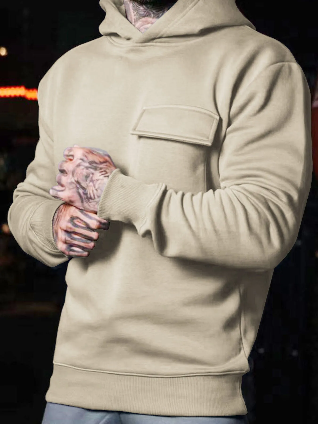 Hoodie Solid Color Long Sleeve Men Sweatshirts