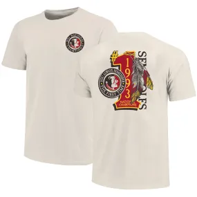 Image One Adult/Unisex Vault Seminole Head 1993 National Champs #1 Feather Design Short Sleeve T-shirt - Bone