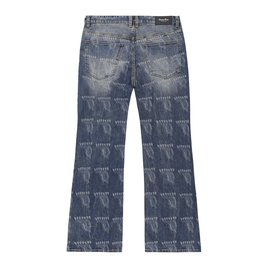 Laser Printed Denim Pants - Laser Blue