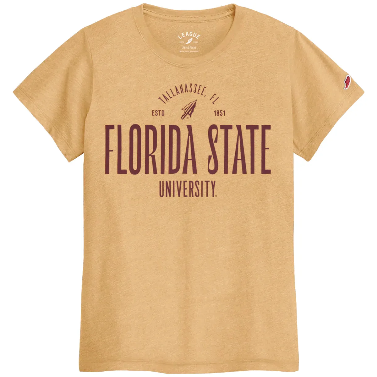 League Women's Florida State University Arrowhead Design Short Sleeve Tri-blend T-shirt - Heather Gold