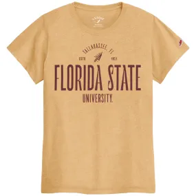 League Women's Florida State University Arrowhead Design Short Sleeve Tri-blend T-shirt - Heather Gold