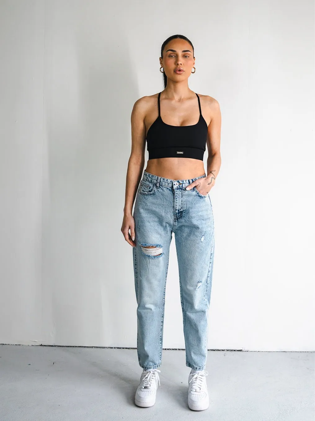 Light Blue Ripped Baggy Women Jeans