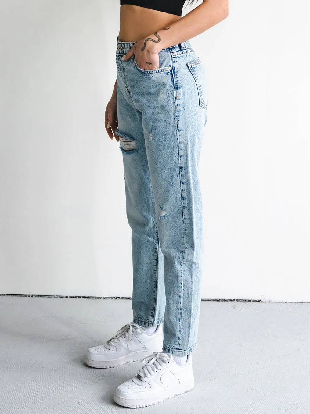 Light Blue Ripped Baggy Women Jeans