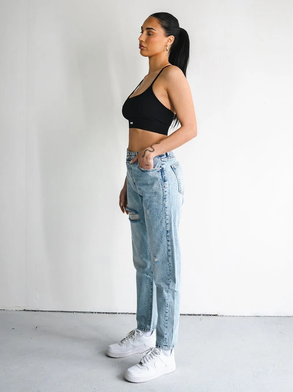 Light Blue Ripped Baggy Women Jeans