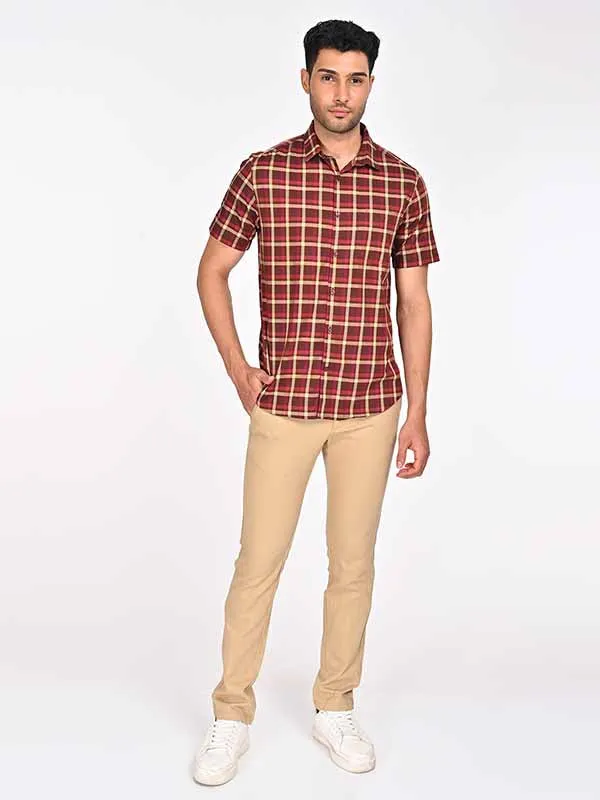 Men Checked Half Sleeve Cotton Shirt