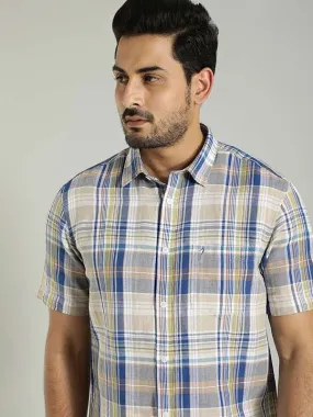 Men Checked Half Sleeve Linen Blend Shirt