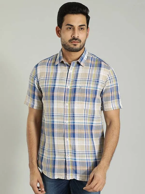 Men Checked Half Sleeve Linen Blend Shirt