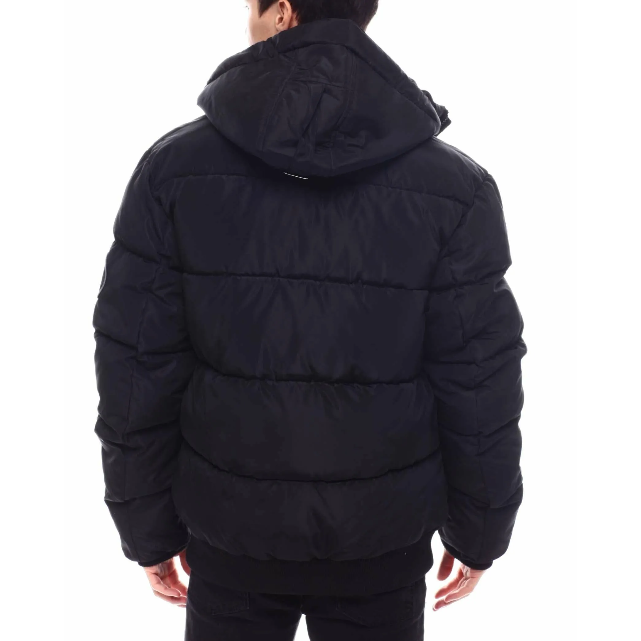 Mens Black Bomber Removable hood Jacket