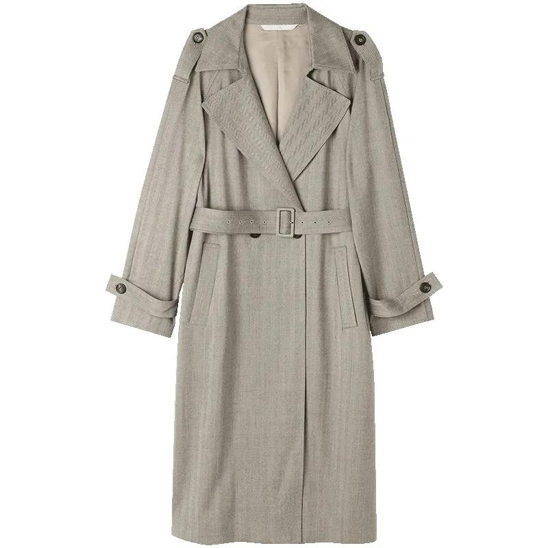 Mid-Length Double-Breasted Notched Lapel Women Trench Coat